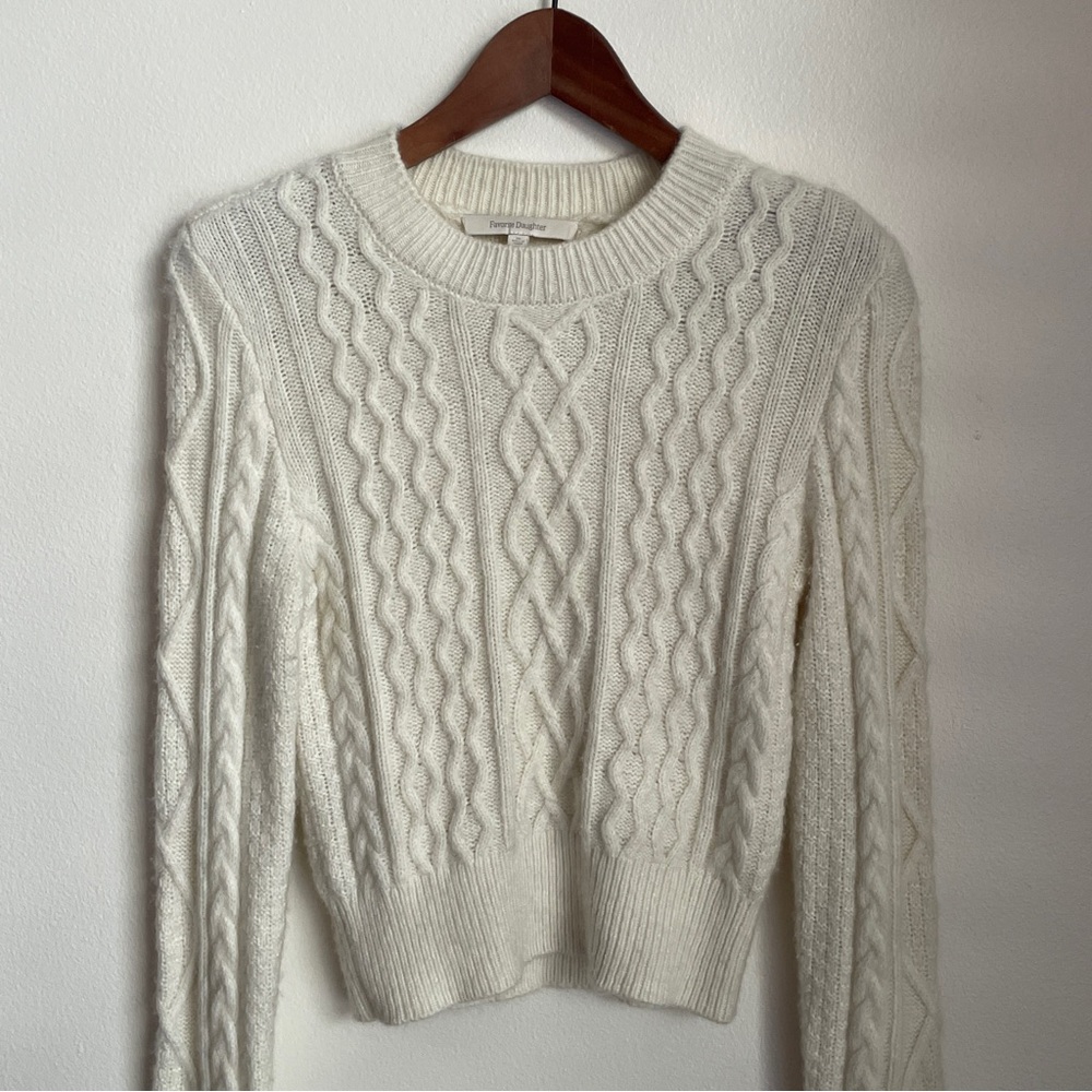Favorite Daughter The Cable Pullover Sweater XS White Froth Wool Cashmere Luxury - Picture 11 of 12